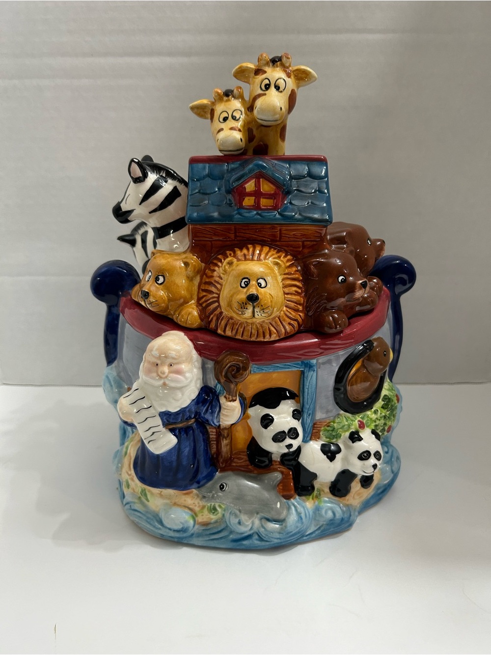 Vintage Bico Noah's Ark Ceramic Cookie Jar Multi-Colored  11" x 12" Animals Boat